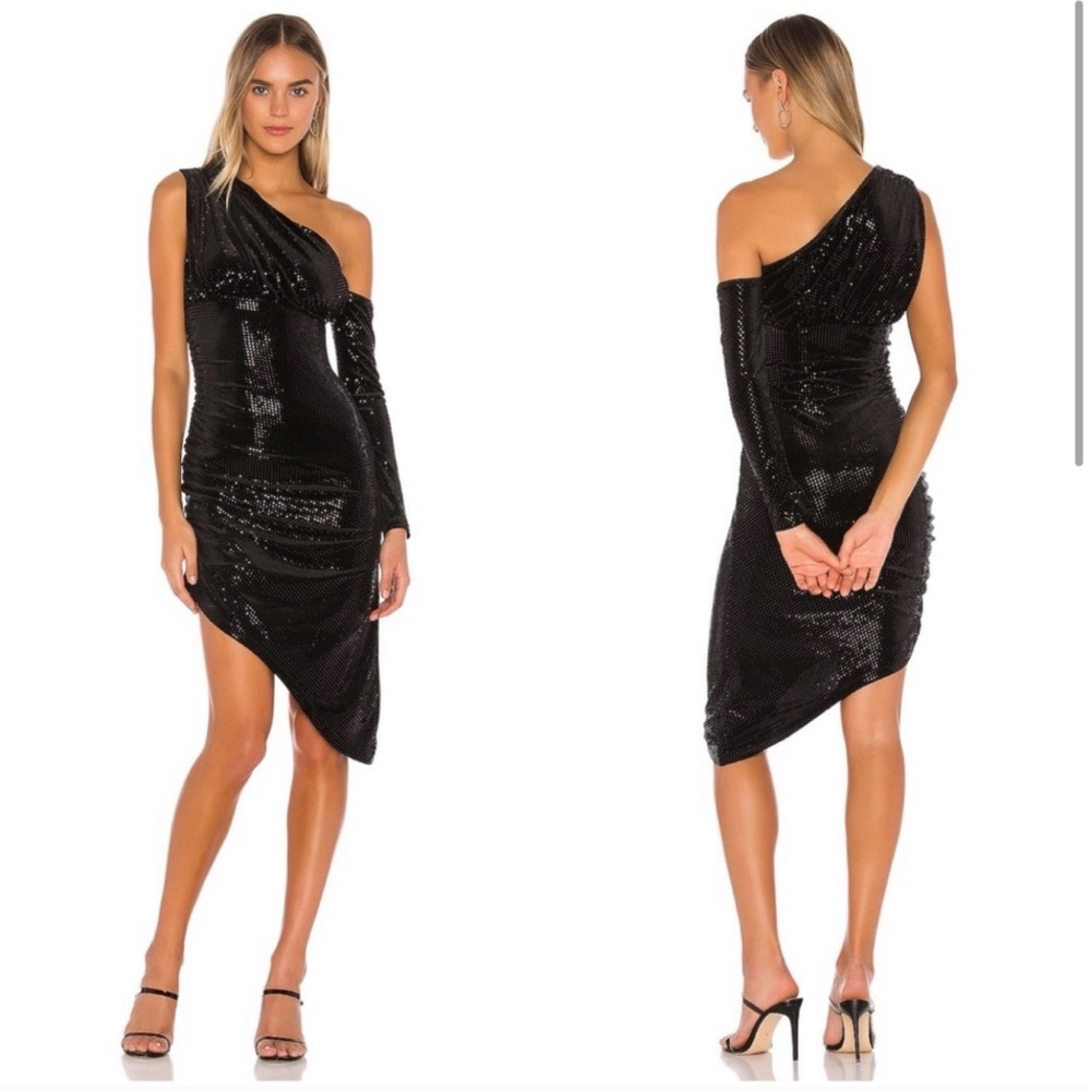 H:ours Asymmetrical Shimmer Midi Dress